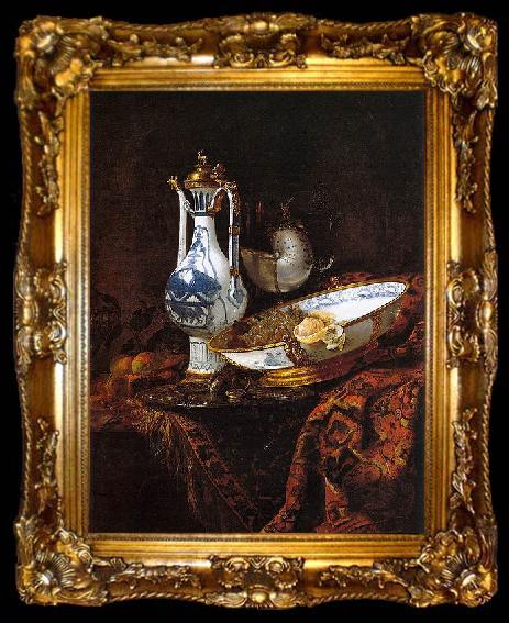 framed  Willem Kalf Still-Life with an Aquamanile, Fruit, and a Nautilus Cup, ta009-2